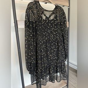 ASOS SMOCK DRESS, black and gold metallic star S8 (s-m)